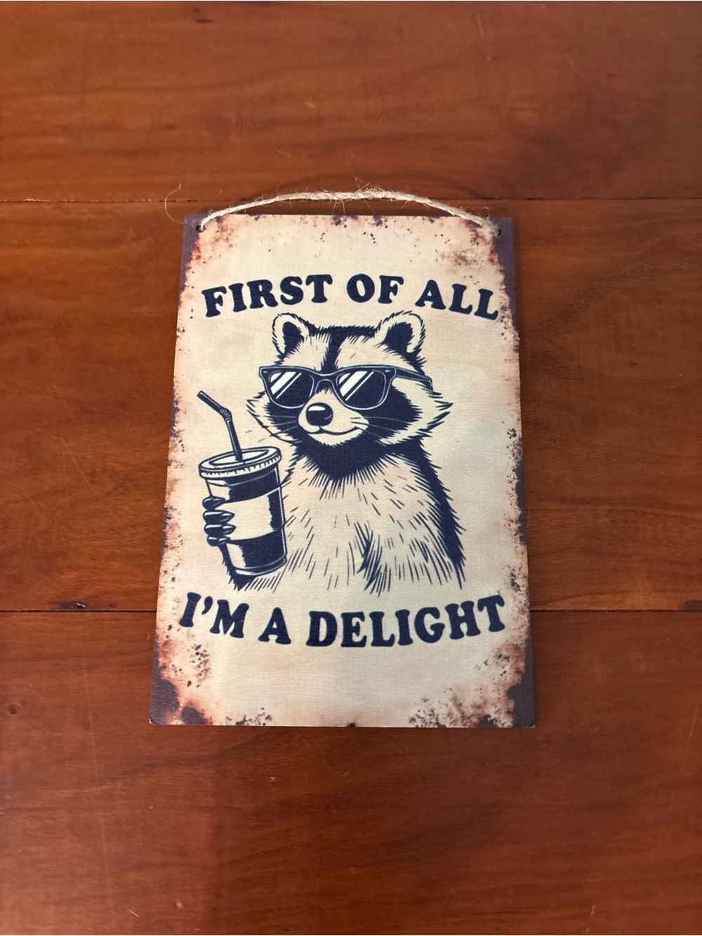 Funny Raccoon “I’m a Delight” Hanging Sign